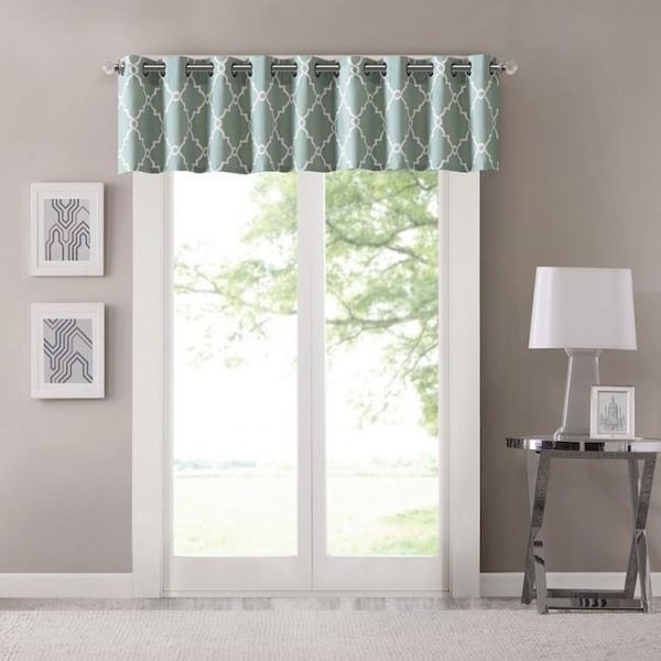 Madison Park Madison Park MP41-2405 Saratoga Fretwork Print Valance - Seafoam MP41-2405 - main